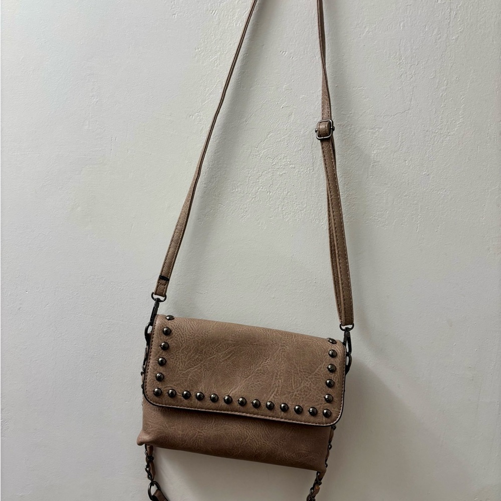 Elegant Studded Brown Crossbody Bag